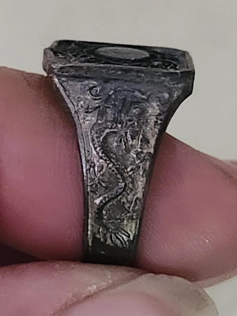 Vintage Sterling Silver Signet Ring with Blue Center